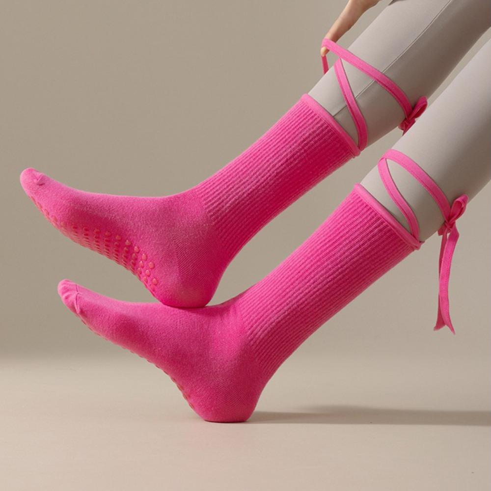 Lace-up Yoga Socks Candy Color Mid-calf Socks New Dance Socks  Women