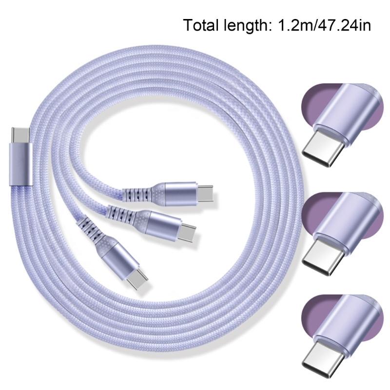 Triple Port USB C Chargers Cable 120cm Nylon Braided Cord Simultaneous Charging for Smartphones Tablets