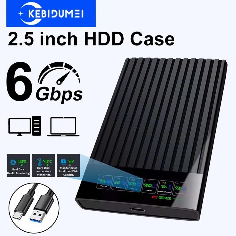Portable SATA To Type-C Hard Drive Chassis Intelligent Digital Display Adapter 2.5 Inch 6Gbps External HDD Case for PC Laptop