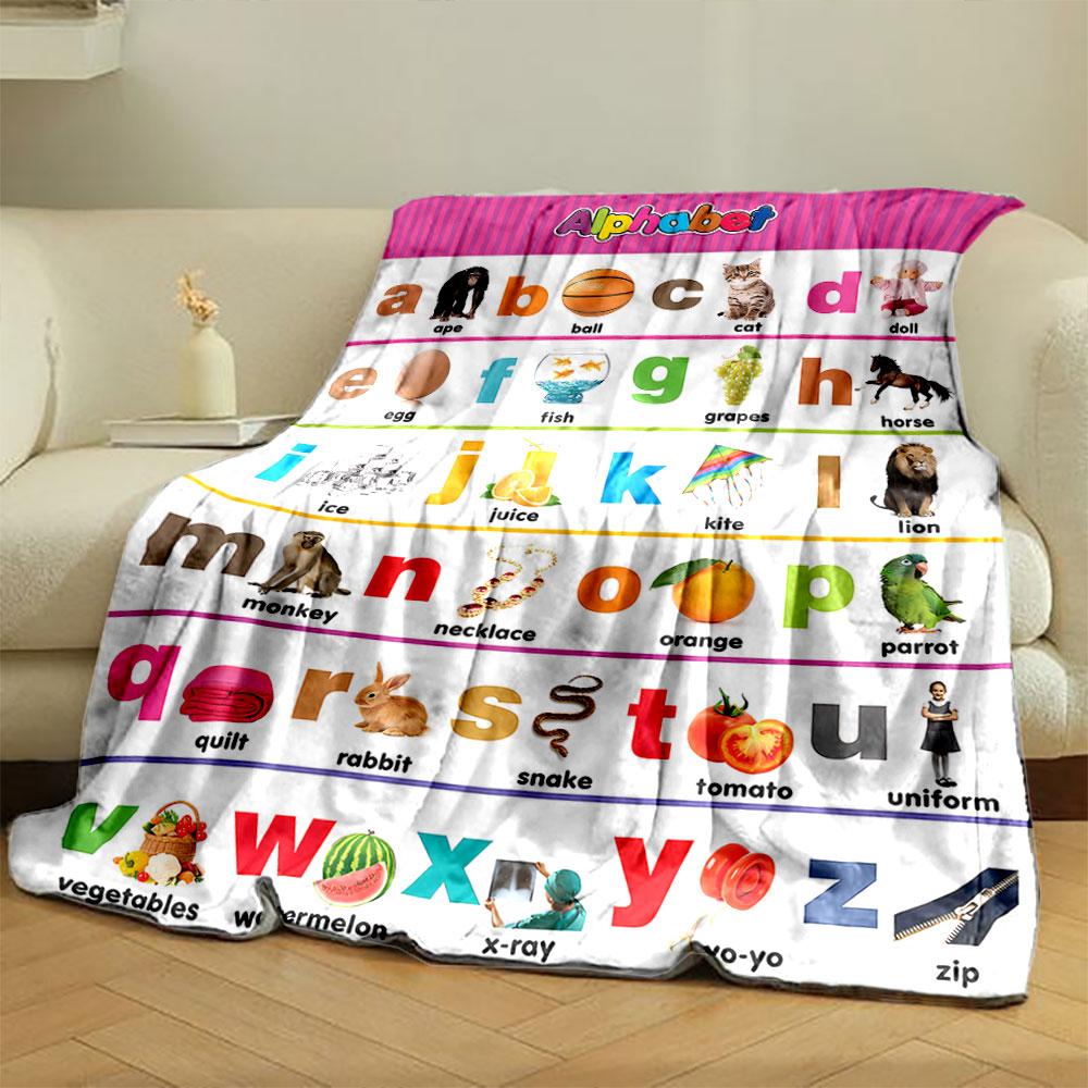 Alphabet Letters Paired with Corresponding Objects and Images. for All Seasons Blanket Lunch Break Throw Gift