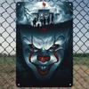 Metalen Wanddecoratiebord, - "IT" Horrorfilm Poster met Griezelige Clown & Spookhuis Ontwerp, Geen Stroom Nodig, Perfect voor Thuis,