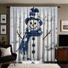 2 Stück HD Weihnachten Blauer Schneemann Dekovorhang Weißes Band Digital bedruckter Vorhang Heimdekorationsstil Dekoration Wohnzimmer