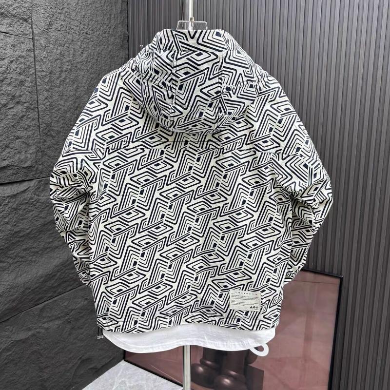 Men Trendy Appliques Print High Street Zipper Hooded Windbreaker Jacket Autumn Casual Long Sleeve Coats
