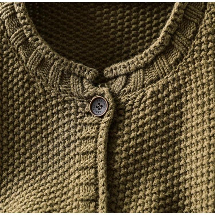 Vintage Knitted Sweater Women Autumn Casual Solid Color Button Patchwork Pockets