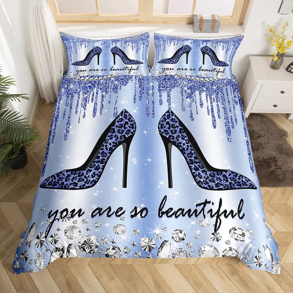 Silver Glitter Bedding Set Bling Party Decorations Duvet Cover For Kids Boys Girls Teens Diamond Comforter Cover Room Decor 3Pcs
