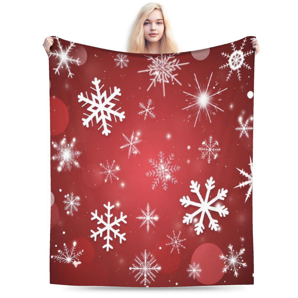 Winter Snowflakes Christmas Santa Claus Checkered Snow Blanket Ultra-Soft Flannel Throw Blankets Comfortable Bedding Throws