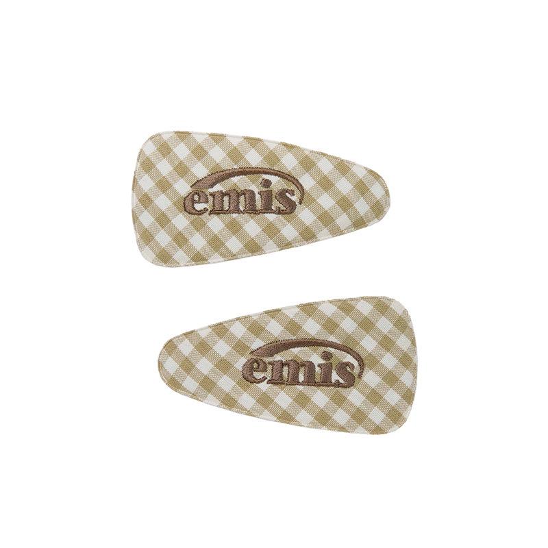 Korea Emis Plaid Check Embroidered Hair Clip - Autumn/Winter Collection 24 Premium Individual Packaging