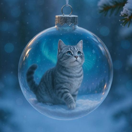 Cute Cat Christmas Ball Ornament 3D Animal Clear Plastic Ball Xmas Tree Ornaments