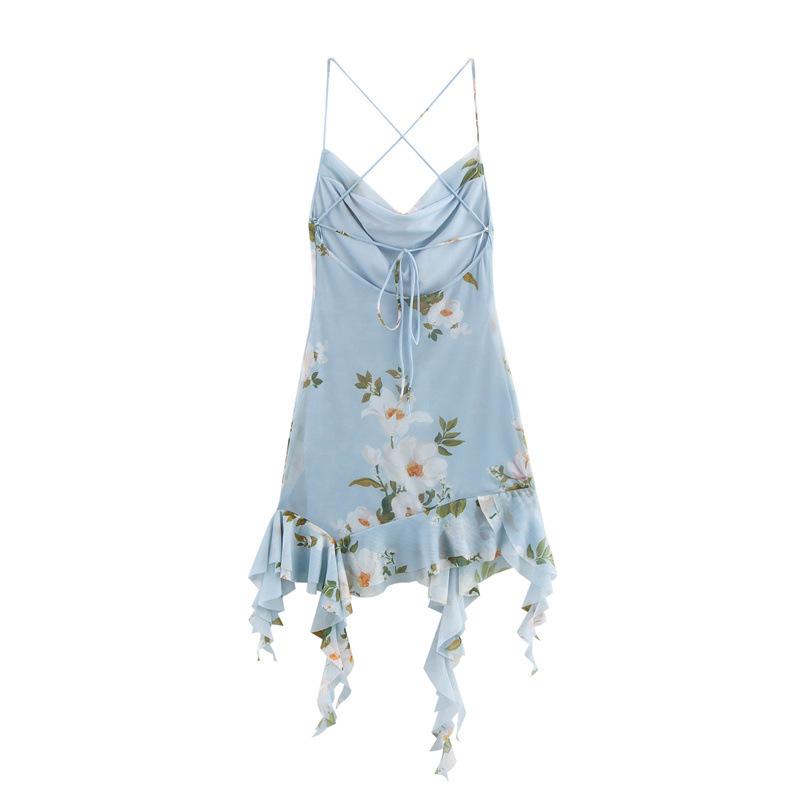 TAOP&ZA Women's Asymmetric Silk Net Dress - Spring/Summer Fashion, Sexy Print