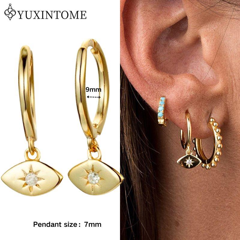 YUXINTOME 925 Silver Ear Needle Zircon Hoop gold Earrings For Women Square Plate Pendant Cutout Heart Earrings Fashion Jewelry