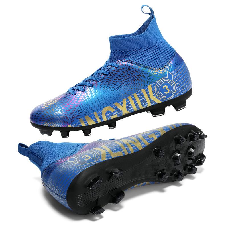Manufacturer spot straight hair high top breathable football shoes professional game shoes artificial turf training shoes spot 2025