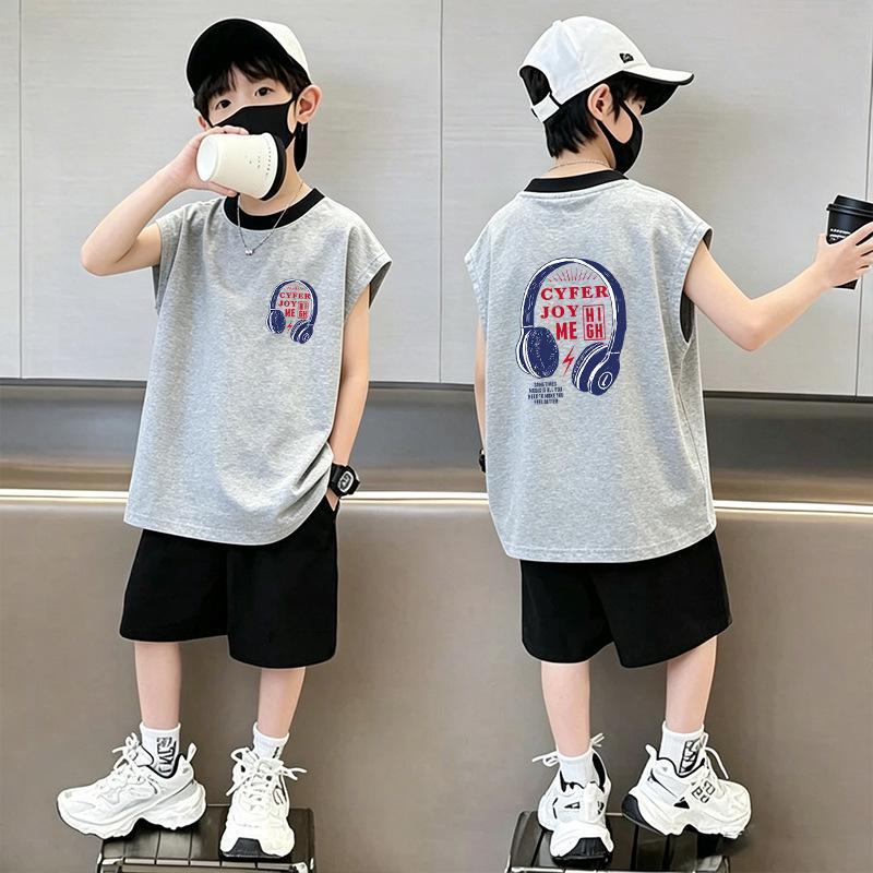 Boys' Stylish Cotton Color Block Vest & Shorts Set – Summer Two-Piece Casual Outfit