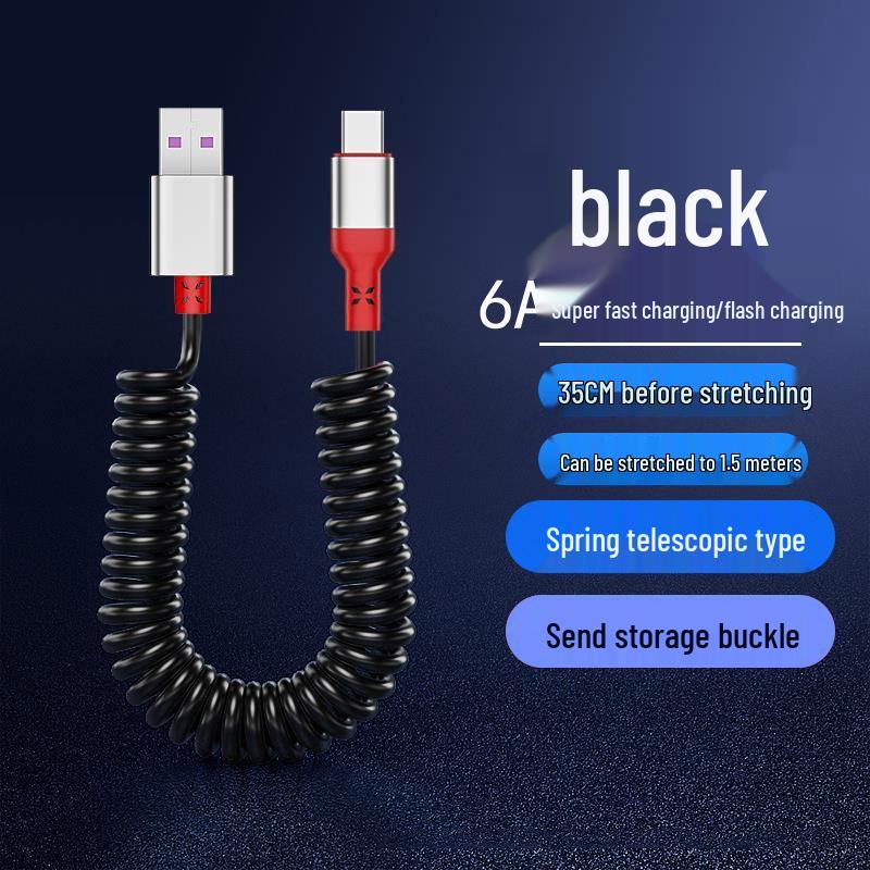Câble USB Rétractable à Ressort Double Coude 6A Charge Rapide pour Téléphones & Voitures