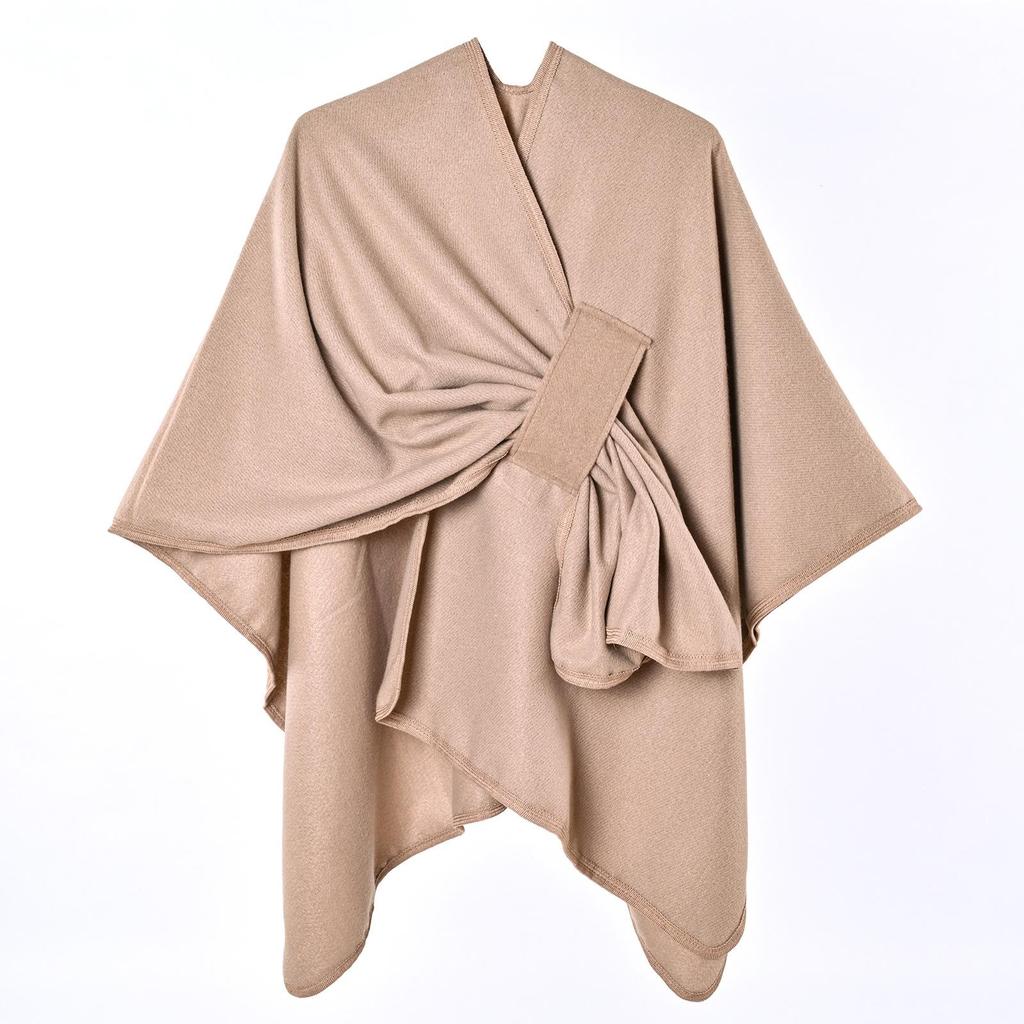 Women's Autumn & Winter Double-Sided Faux Cashmere Cape Shawl - Solid Color with Slit