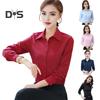 Women Shirt Lapel Long Sleeve Single Breasted Shirt Tops Solid Color Slim Fit Office Lady Shirt Work Wear
