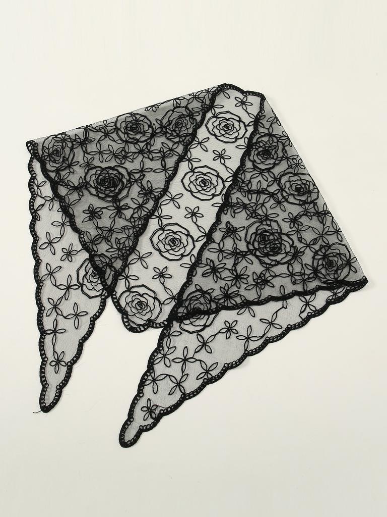 Headwear Flower Lace Triangle Scarf Summer Black and White Solid Color Headcloth Wedding Lace Cover Female