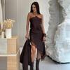 Satin Asymmetrie Spitze Kleid Für Frauen Sexy Schulterfrei Schlank Kurz Kleider Damen Urlaub Club Strand Mini Kleid