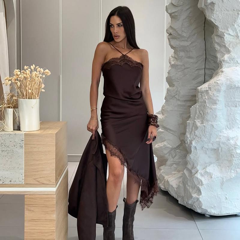 Satin Asymmetrie Spitze Kleid Für Frauen Sexy Schulterfrei Schlank Kurz Kleider Damen Urlaub Club Strand Mini Kleid