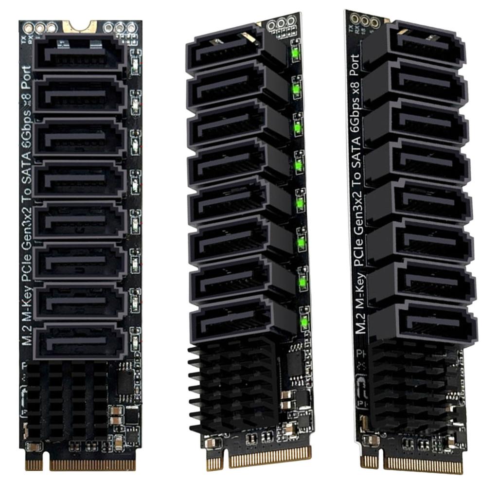 M.2 To SATA3.0 Adapter Card ASM1166 6Gbps 8 Port M.2 To SATA 3.0 Riser Card with Smart Indicator Tools Included for Desktop PC