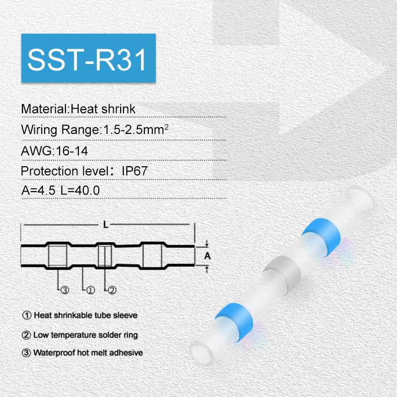 50PCS Heat Shrinkable Insulated Electrical Wire Terminals Butt Splice 3:1 Waterproof Solder Seal Wire Connectors
