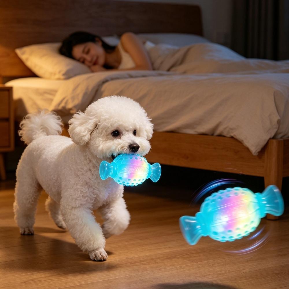 Bite Resistant Dog Glowing Candy Toy Luminous Interactive Dog Toys Squeaky Molar Candy Small Dog