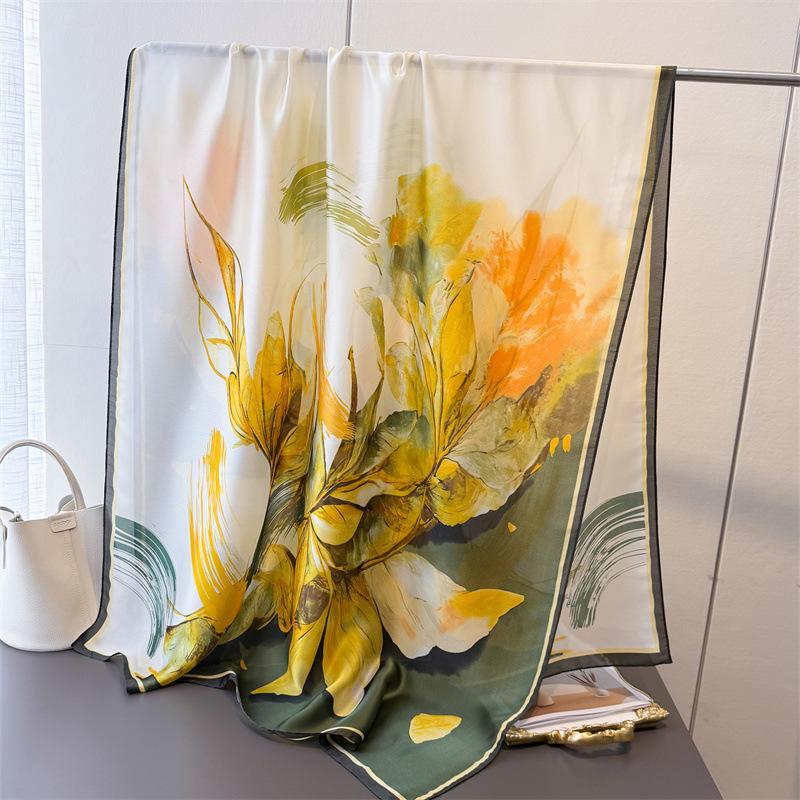 

Korean Version Of Thin Printing Simulation Silk Brocade Sunscreen Vitality Natural Silk Scarf Long Scarf Shawl Versatile Headscarf Scarf 180*80cm