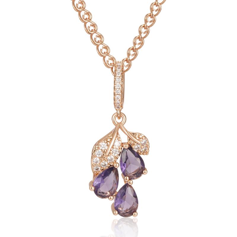 Full Zircon Light Purple Pendant Necklace Women Fashion Golden Long Chain Vintage Jewelry Ethnic Style Personality Accessories
