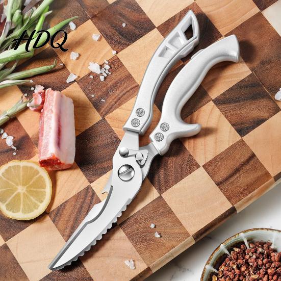 Linkshänder Rechtshänder Schere Robuste Küchenschere mit Federgriff Edelstahl Geflügel für Mehrzweck Hähnchen Fisch Rippen 6-in-1