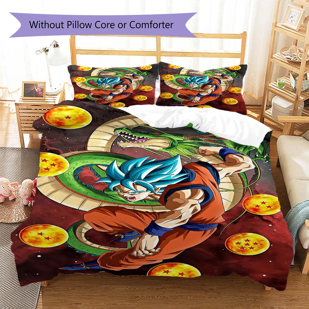 Son Goku Pattern Bedding,Quilt Set Quilt Cover Pillowcase Home Birthday Gift (1 * Duvet Cover + 2 * Pillowcase, Without Core)