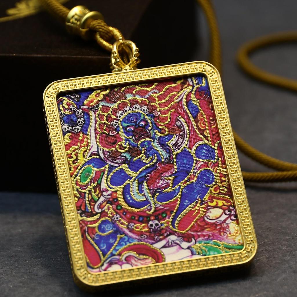 Pandantiv Thangka Mahakala Tibetan Jambhala Alb: Pictat manual, Aurit, Artă Exquisită Budism Tibetan