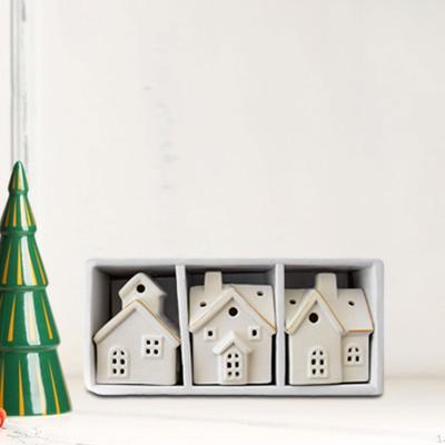 3 piese Statuie casa miniaturala de Craciun Ornament pentru decor de masa Figurina mica din ceramica pt
