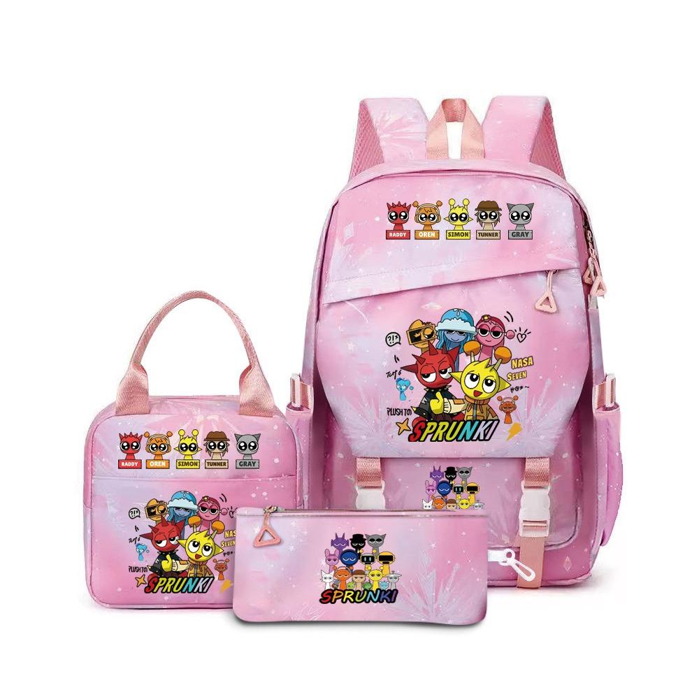 Around the box, elementary school bag sprunki cartoon backpack three-piece set D
