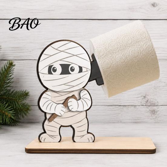 Spooky Bathroom Tissue Storage 2Pcs Halloween Paper Towel Holder, Cartoon Animal Tabletop Roll Dispenser, Wooden Stable Wood Support Stand for Kitchen