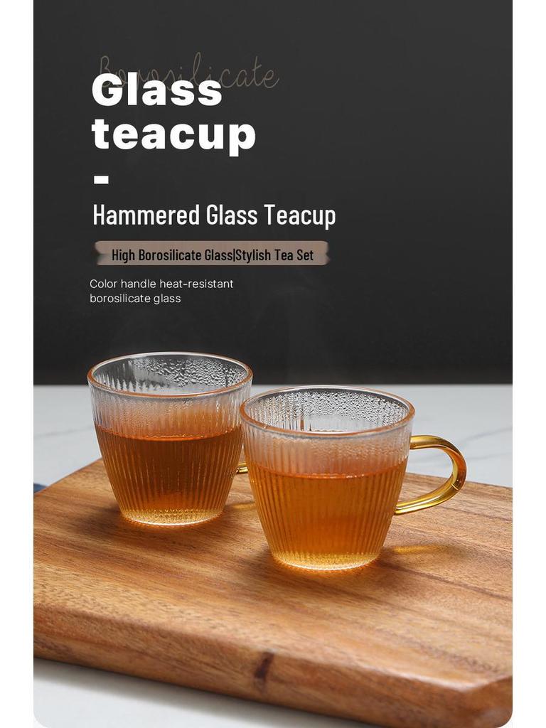 Set of Six Hammered Pattern Small Borosilicate Glass Tea Cups for Kung Fu Tea Tasting