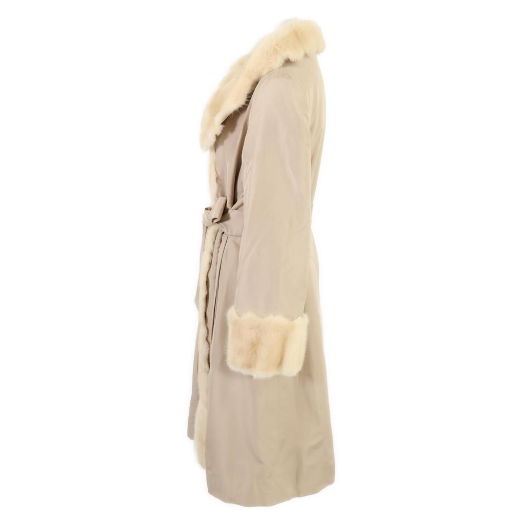 FOXEY BOUTIQUE [Good Condition] 23158 Silk X Mink Fur Waist Tuck Belted Long Coat 40 beigeUsed