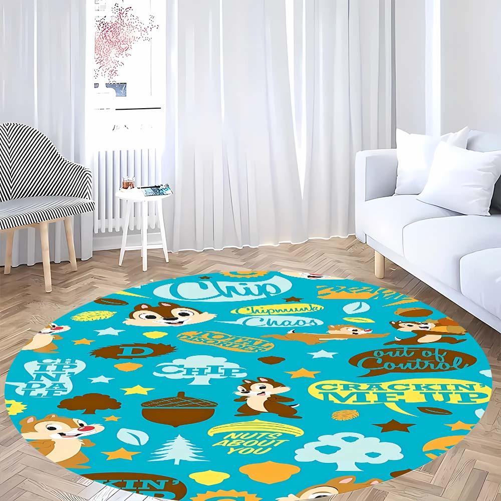 Mielas Chip 'n' Dale paveikslėlio apvalus grindų kilimėlis, namų kilimo dekoracija, animacinis sveikinimo durų kilimėlis, neslystantis ir atsparus dėmėms.
