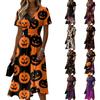 Women's V-Neck Short Sleeve Halloween Print Casual Dress for Halloween Party