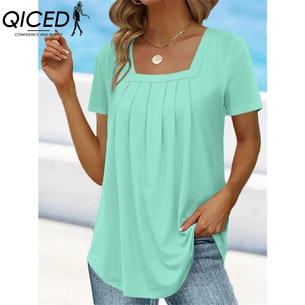 

QICED Жіночі модні повсякденні одноколірні блузки та сорочки з короткими рукавами XXXXXL світло-зелений колір