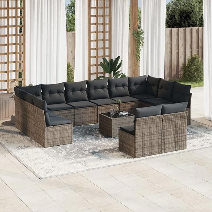 VidaXL Garden Lounge Set with Cushions 13 Pcs Grey Braided Resin 3250219