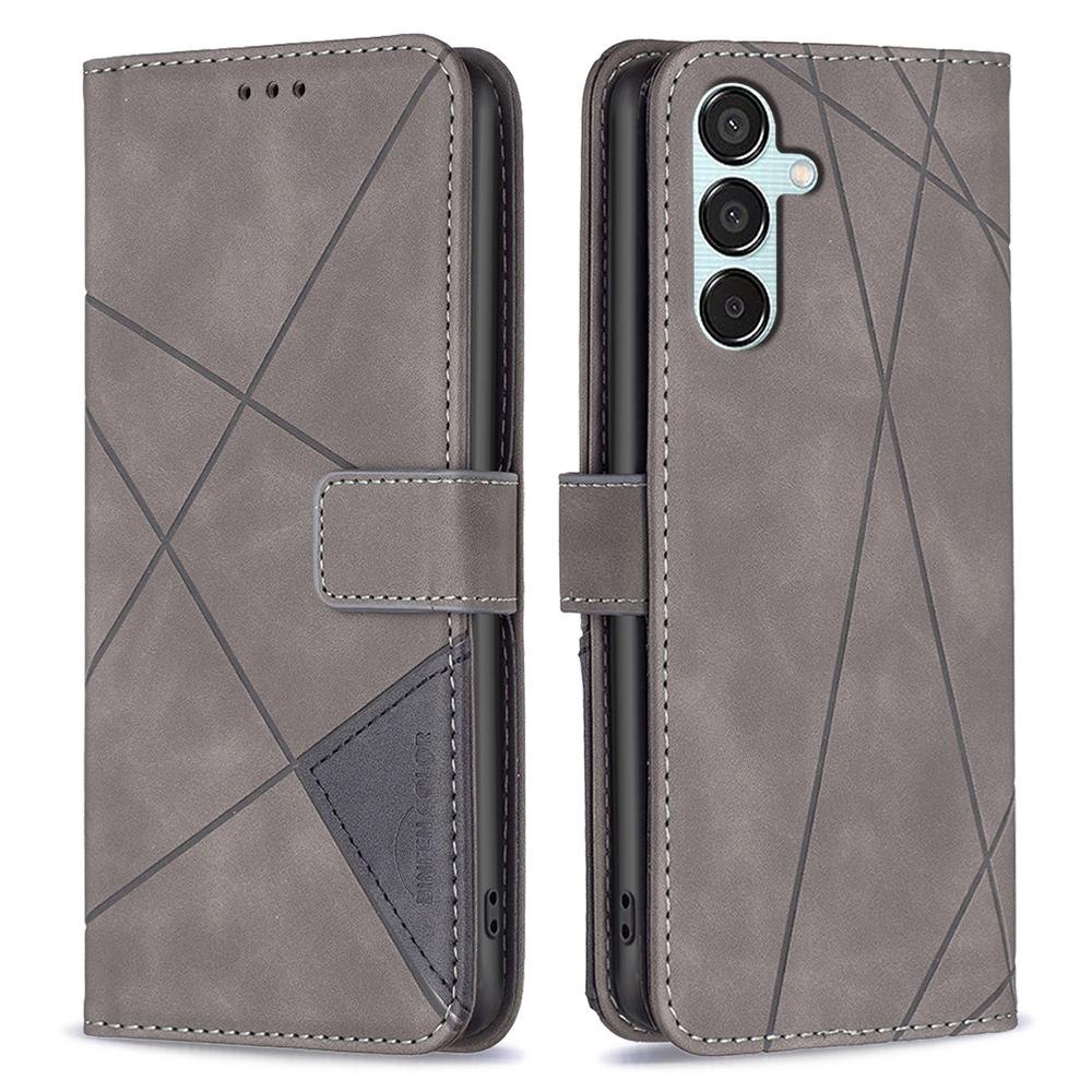 BINFEN COLOR For Samsung Galaxy M15 5G Phone Cases Wallet Stand Geometry Imprinted Leather Cover