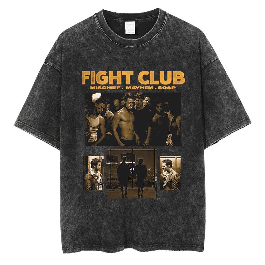 Vintage Washed Tyler Durden Fight Club Graphic T Shirt Mens High Quality Oversized Cotton Tshirts Yk Gothic Clothing Tshirt
