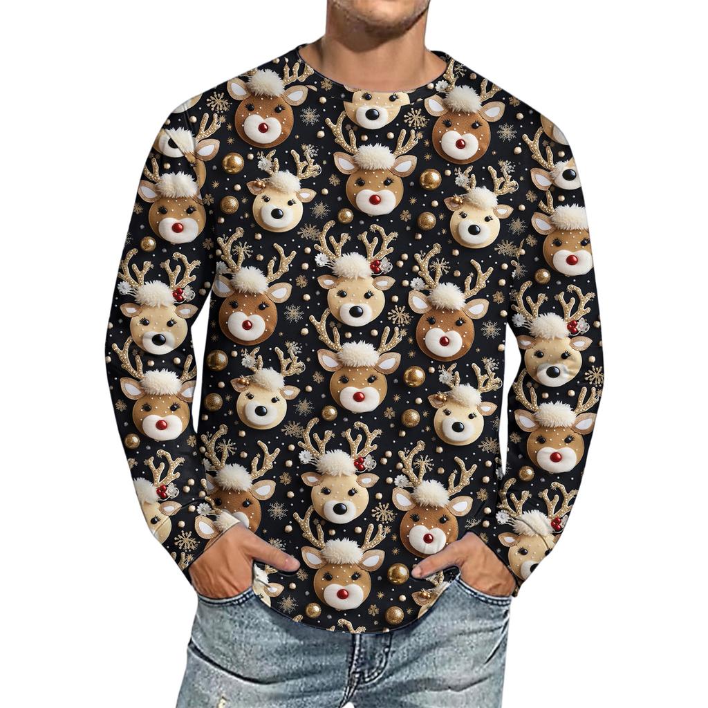 Men's Christmas Printed Imitation Cotton Long-sleeved Shirt