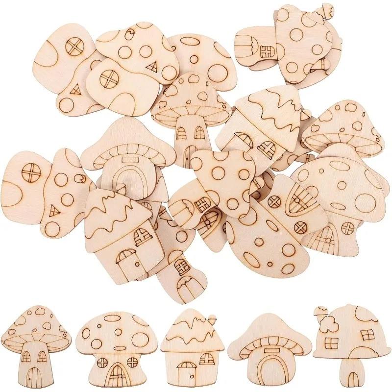 

50pcs Mushroom Wood Cutouts Unfinished Wood Slices Discs DIY Crafts for Nursery Wedding Anniversary Birthday Easter Day 35mm(1.38inch)