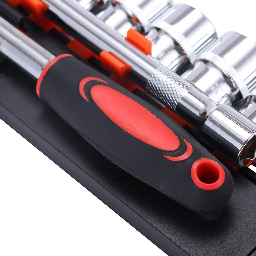 3/8 Inch Socket Set 12Pcs,10-24mm Metric Drive with 24-Teeth Quick-Released Ratchet Wrench and 6" Extension Bar,High Grade Chrome Vanadium Steel,Auto