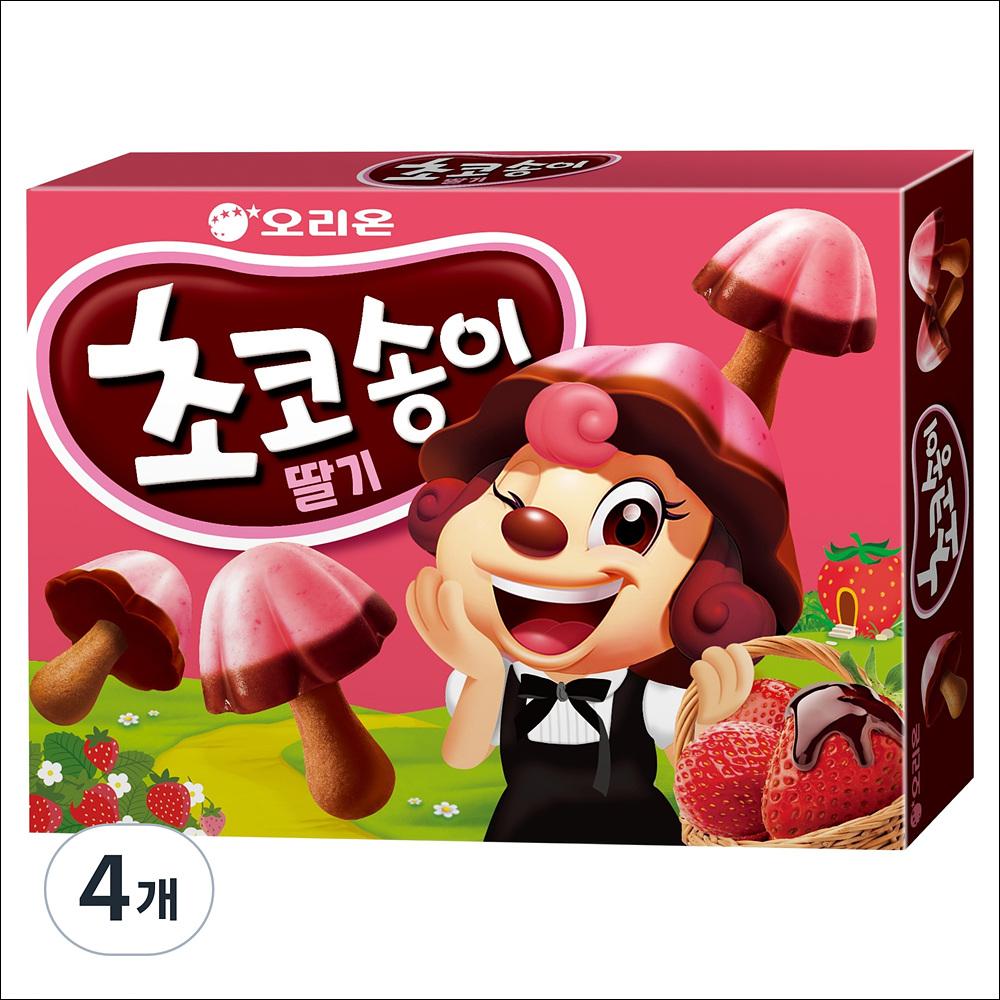 Orion Choco Songyi Strawberry (Mushroom-Shaped Strawberry Biscuits) 45g (4box/6box) 45g x 4box