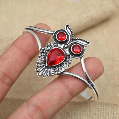 Roter Granat-Edelstein, wunderschöner Schmuck, 925er-Silberschmuck, handgefertigt, verstellbare Manschette