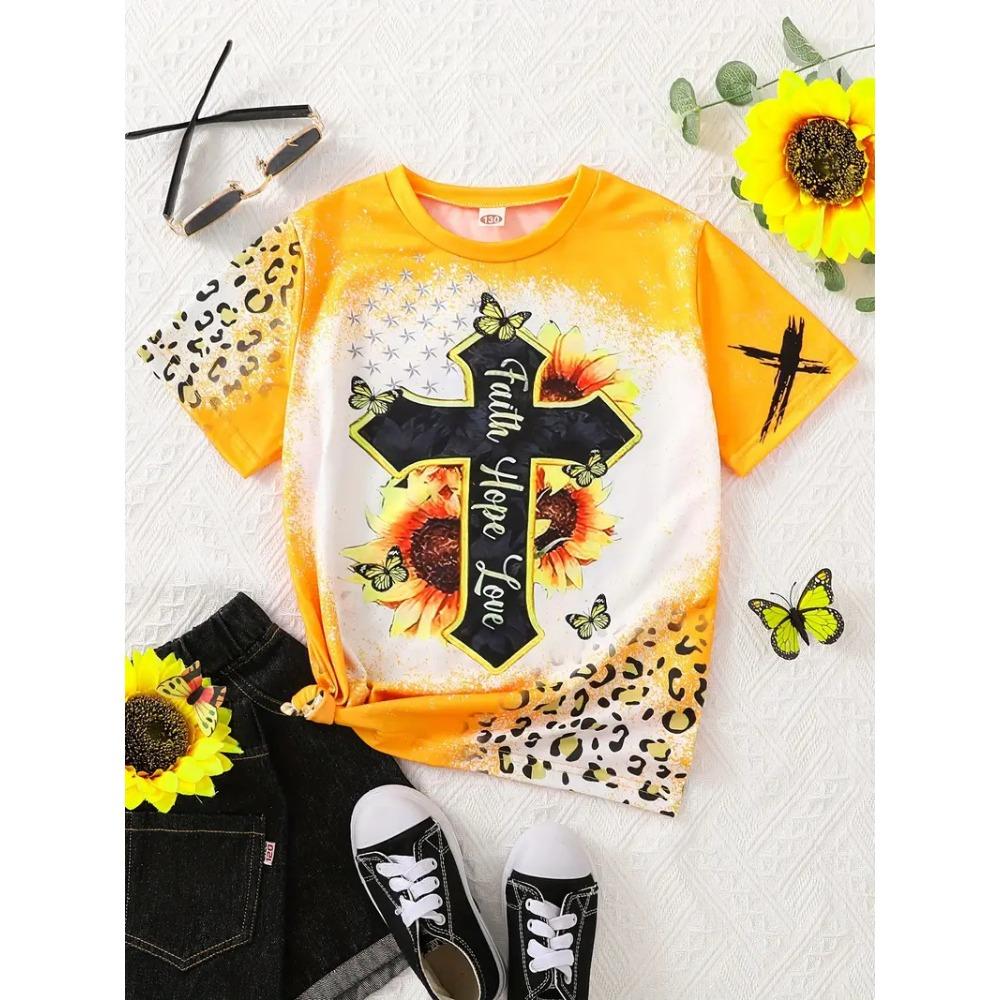 

Новые топы с принтом для девочек, с коротким рукавом, с круглым вырезом, базовые топы, футболка, персонализированная трендовая одежда 160cm