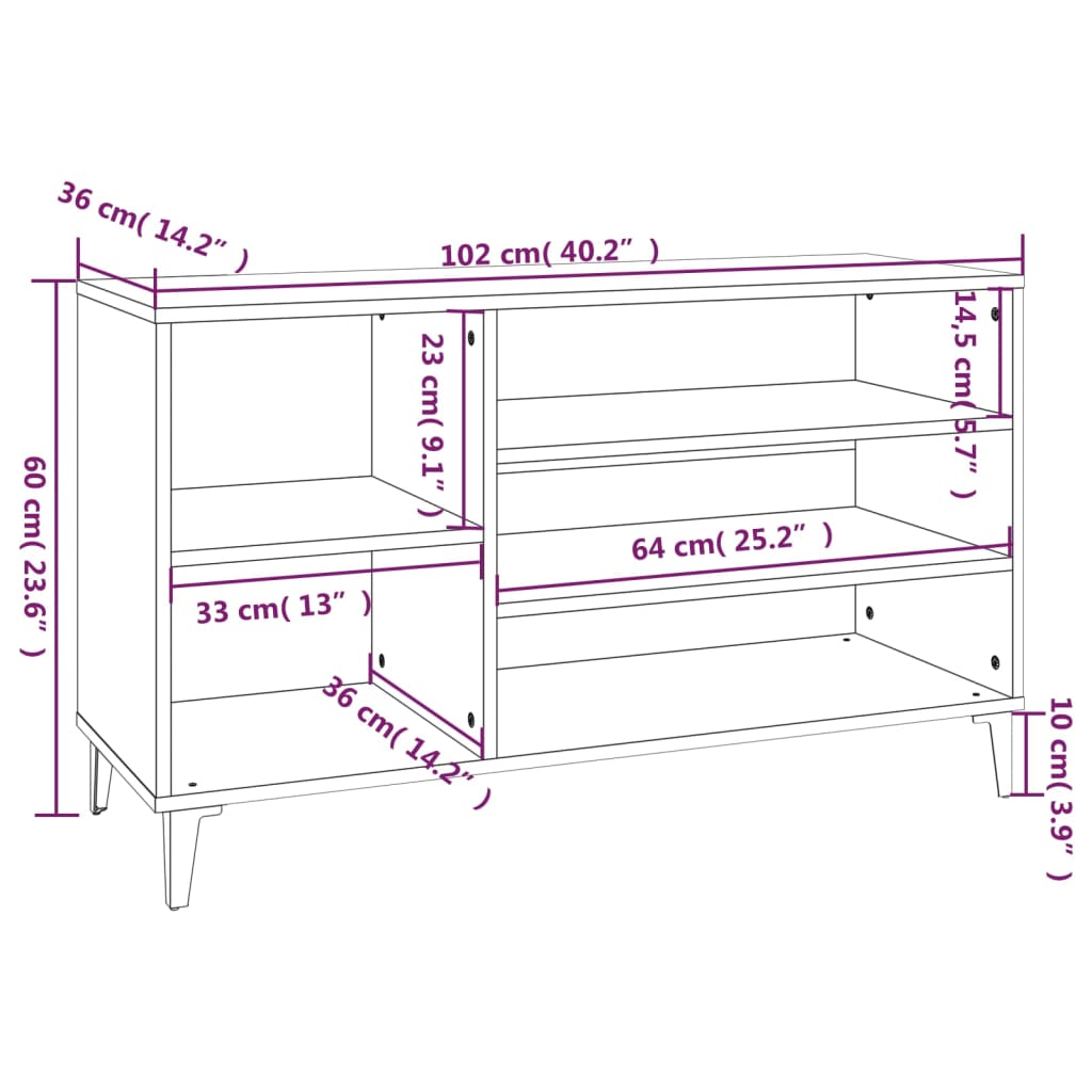 Shoe Rack Brown Oak Effect 102 x 36 x 60 cm Engineered Wood