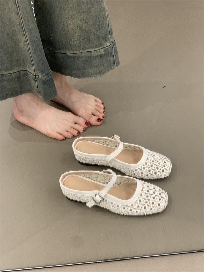 

Полушлепанцы на внутренней платформе женские лето 2025 французские плетеные с вырезами туфли Мэри Джейн на одной педали 35 белый