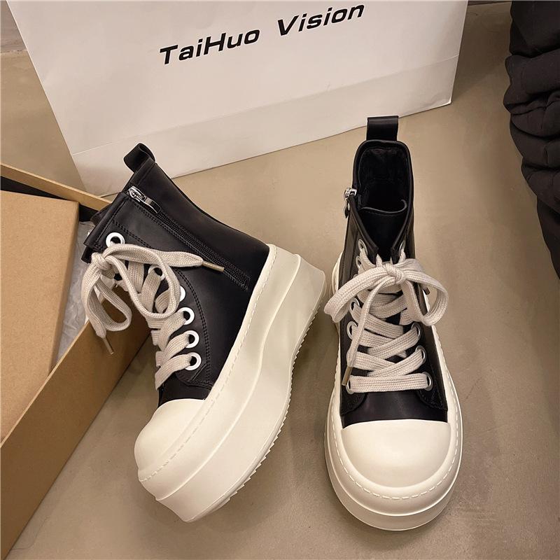 Versatile Ugly Cute Round Head Platform Popular Muffin Canvas Shoes Women's 2025 Spring New Big Head Casual Board Shoes Trend